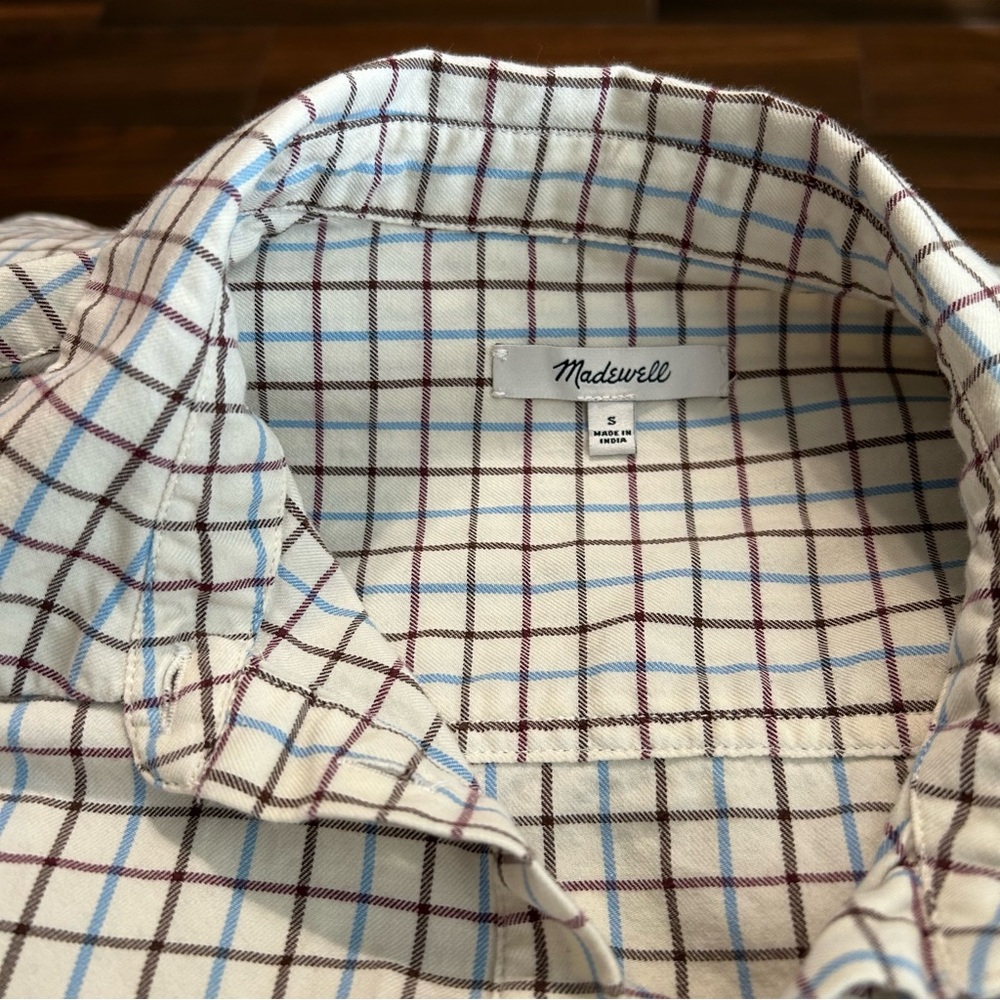 Madewell Women’s Oversized Ex-Boyfriend Plaid Shirt Small Cream Brown Blue - Picture 8 of 12